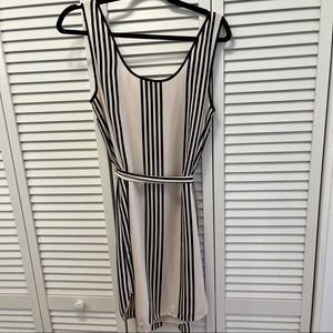Cream and black striped scoop neck dress